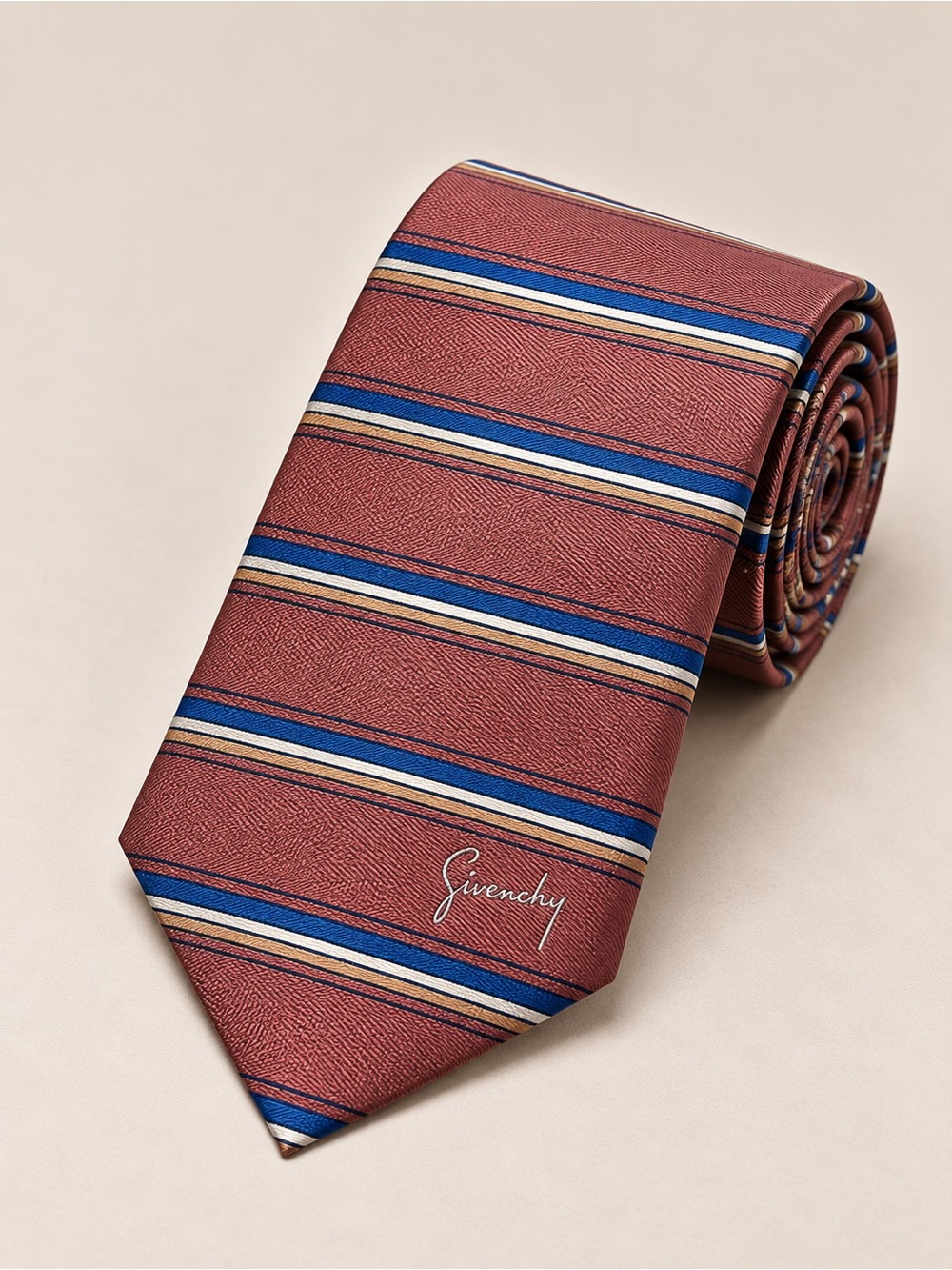 Vintage Givenchy Gentlemen Paris Striped Necktie Pink Blue Classic Designer Tie